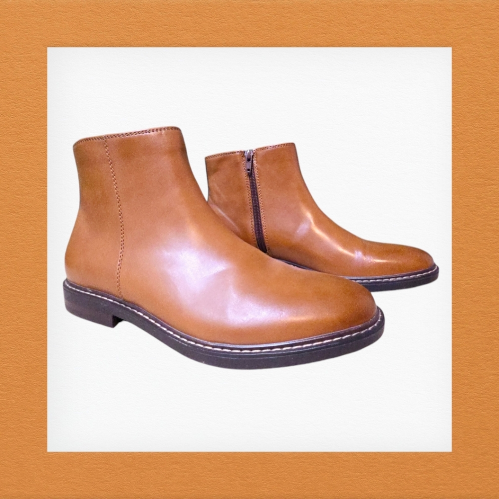 REACTION KENNETH COLE Mens Brown confort Ely Round Toe block Hell Zip-up boots 7